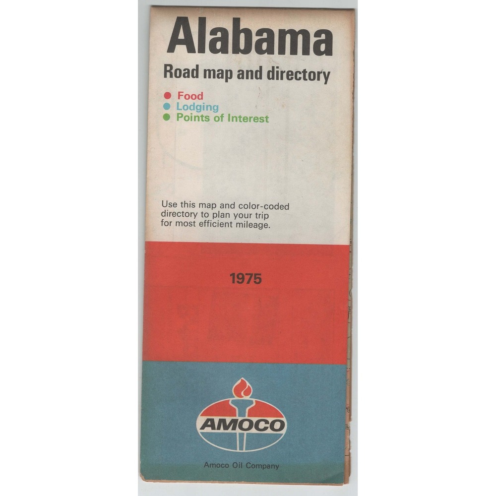 Vintage 1975 Alabama Road Map and Directory Amoco Oil Company Gas Station Map - Picture 1 of 2